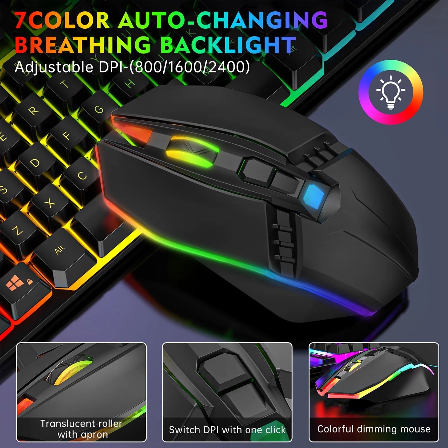 Wireless Keyboard and Mouse, 87 Keys Mechanical Feel Keyboard Mice Combo